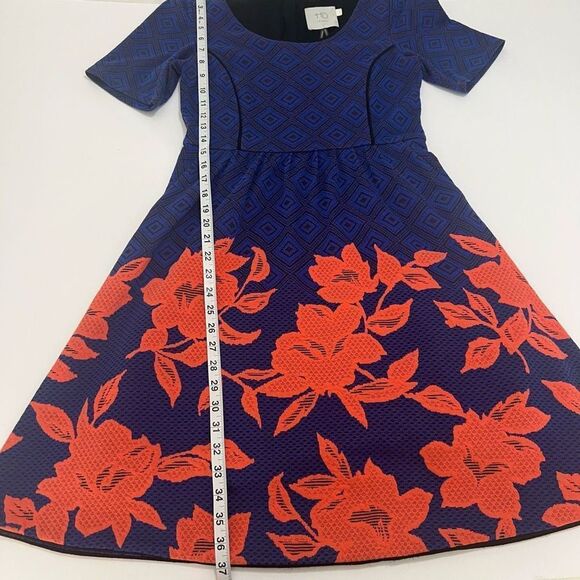 HD In Paris Blue Coral Blushed Blooms Jacquard Fit And Flare Dress Small - Picture 16 of 16
